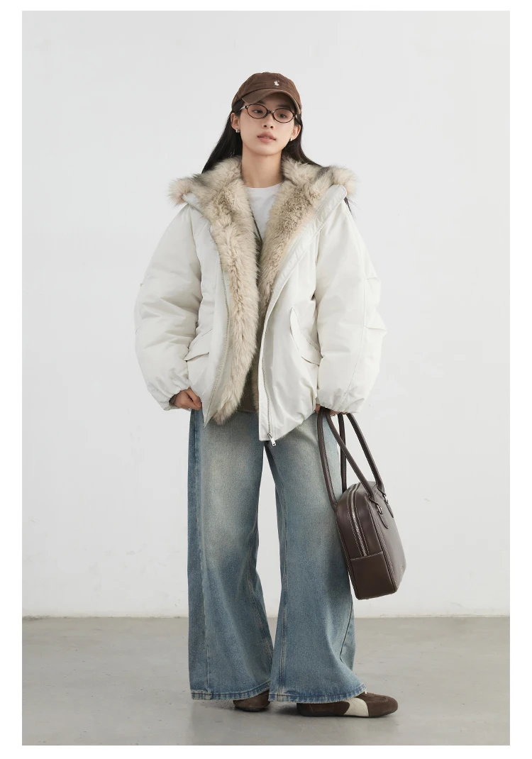 CHIC VEN New Women Down Coat Solid Hooded Loose Casual Faux Fur Collar 90 White Duck Down Ladies Down Jacket Autumn Winter 2026