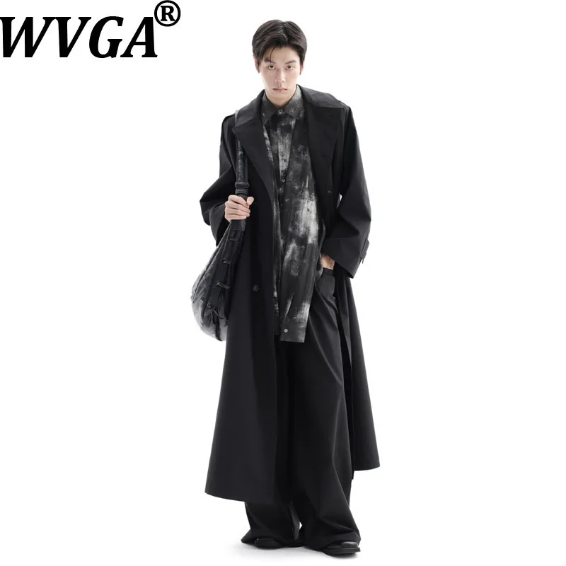 

WVGA Autumn Winter New Man Tide Turn-Down Collars Trendy Jackets Double-Breasted Lace-Up Long Trench Coats Streetwear Ins W14947
