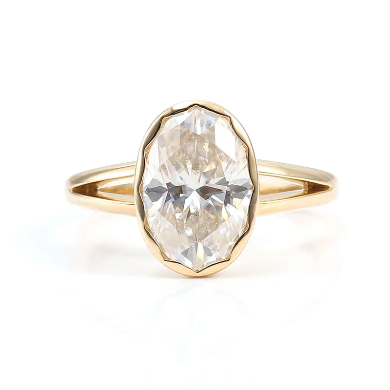 

Provence 10K Yellow Gold Bezel Set Ring Wiht Oval Shape GRA Moissanite Diamond For Women Simple Style Ring Customized Gift