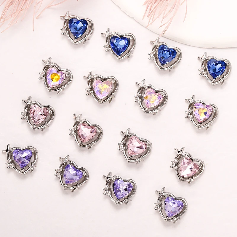 5pcs Luxury Alloy ZIrcon Nail Art Charms 3D Heart Colorful Crystal Rhinestones Nail Decorations DIY Gems Manicure Accessories