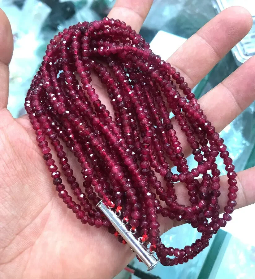 Natural 6 rows 2X4MM faceted red garnet jade abacus gemstone beads neck 17-22 ''