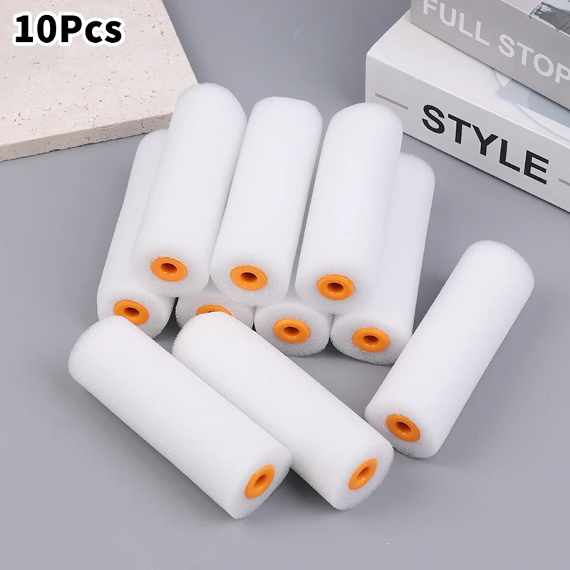 10pcs 102mm Mini White Durable Foam Paint Roller Sleeves Painting Decorating Sponge Rollers Art Sets Painting Supplies