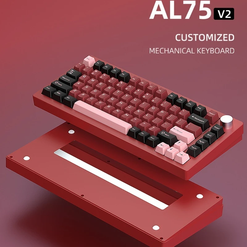 HJS Al75v2 Mechanical Keyboard Kit Rgb Light Bluetooth The Tri-Mode Connections Aluminum Lumps Wireless Gasket Structure Kit DIY