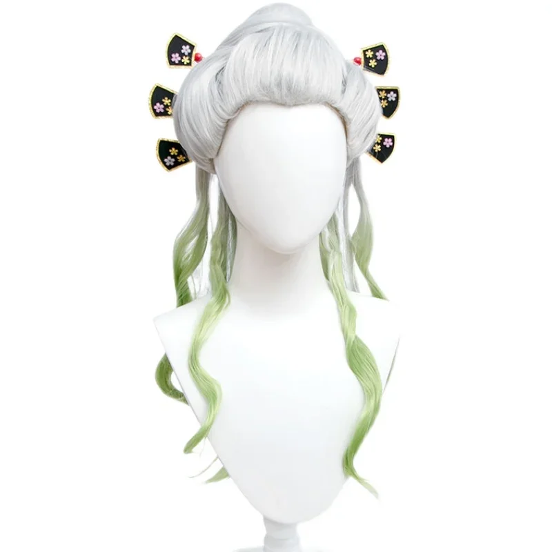 Anime Daki Cosplay Wig Hairpins Fiber Synthetic Wig Silver Gradient Turquoise Long Hair Props