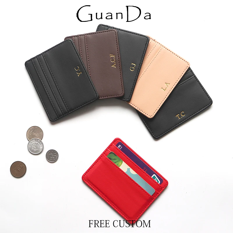 Custom Initials PU Leather Card Wallet Slim Business Engrave Letters Coin Purse Luxury Personalized Bus Card ID Card Holder Gift