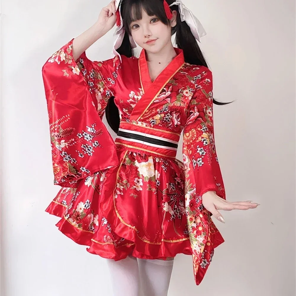 2025 Halloween niñas japonés Kimono Yukata batas Kawaii estampado Floral Haori traje encantador vestido de Lolita mujeres