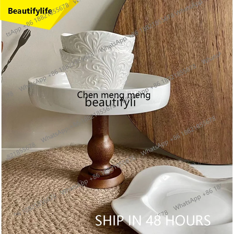 

cn8350 ssyj High-End Simple High-Leg Tray Fruit Plate Cake Dim Sum Plate Wooden Pallet Compote