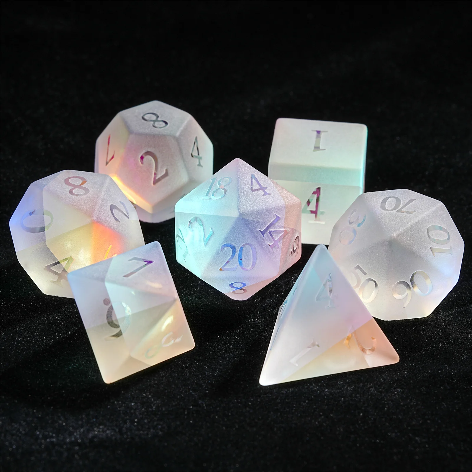 

1-7pcs DND Colorful Froste Gemstone Dice Convex Word Dice Multi-sided Polyhedral Dice for D&D Game COC Role Playing RPG Table