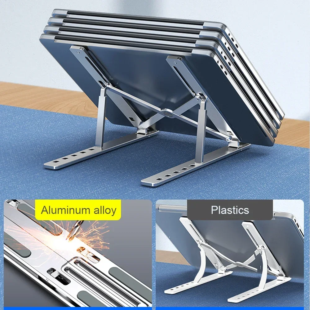 Suporte para laptop, liga de alumínio, ajustável, dobrável, portátil, levantamento, resfriamento, antiderrapante, para macbook air pro