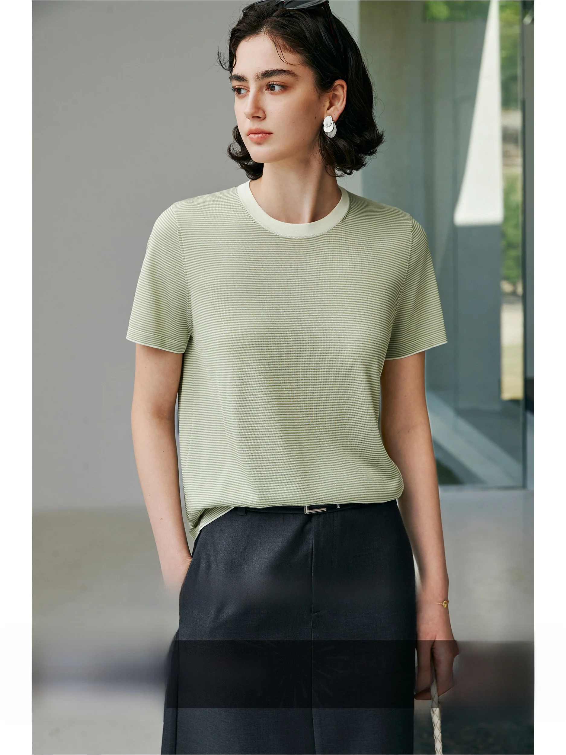 

Женская летняя футболка из натурального шелка CA Cry Stripe T6A, вязаная, с круглым вырезом, для повседневной носки