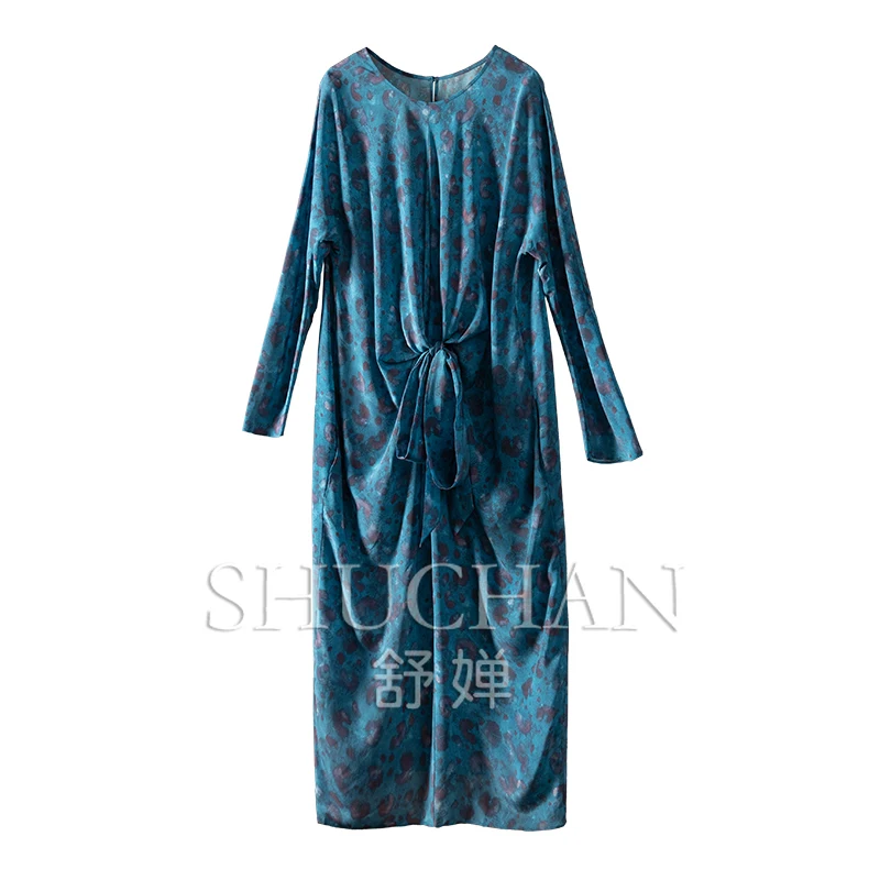 

Design Sense After Split Natural Silk Crepe De Chine Long-sleeved Dress Women Print Vestido Feminino Dress for Women