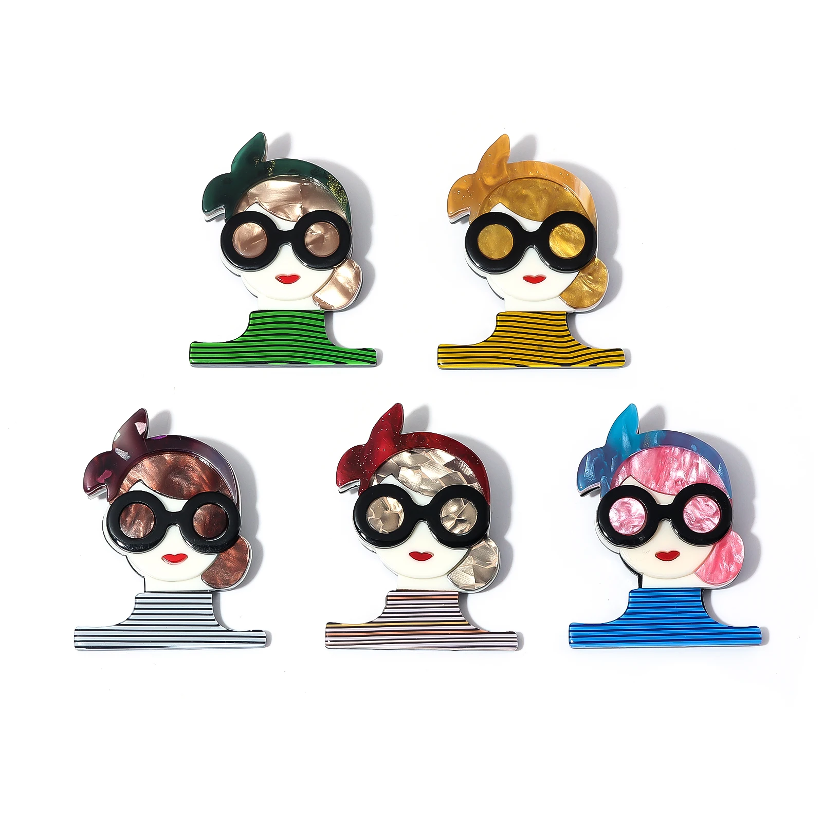 Colorful Stripes Wear Bowknot Glasses Gentle Lady Brooches For Women Acrylic Teacher Elegant Figure Party Office Bag Pin Gifts