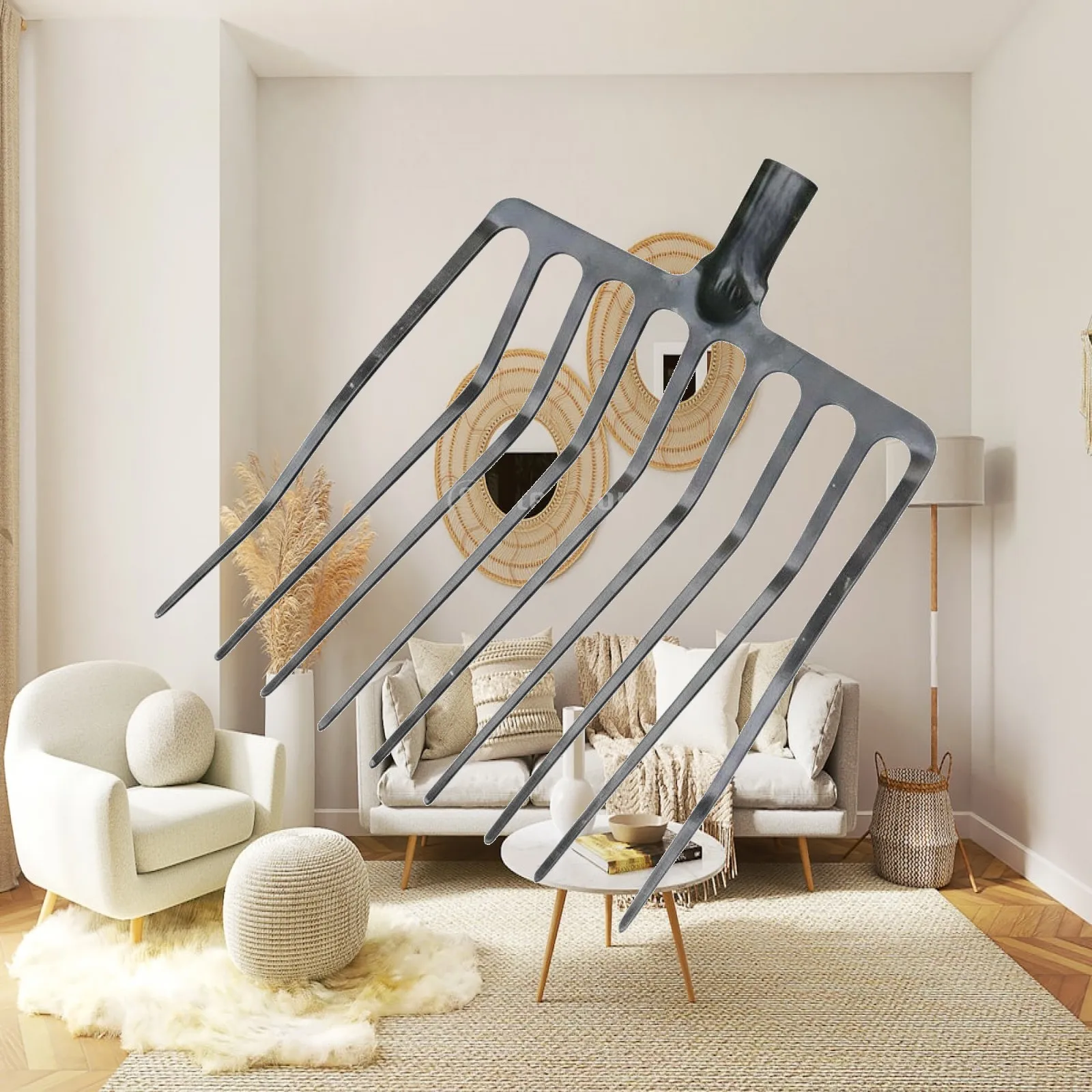 Single Piece Agricultural Fork Multi Tine Forage Farming Fork Durable Field Tool for Groundskeeping