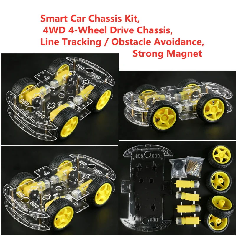 1SET Smart Car Chassis Kit,  4WD 4-Wheel Drive Chassis,  Line Tracking / Obstacle Avoidance,  Strong Magnet