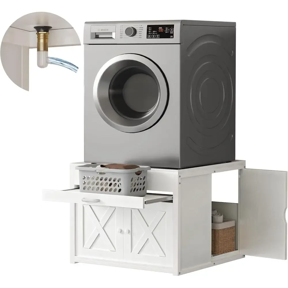 2-Piece Washer and Dryer Pedestals with Laundry Basket Shelf, Hidden Storage, and 800-Pound Capacity