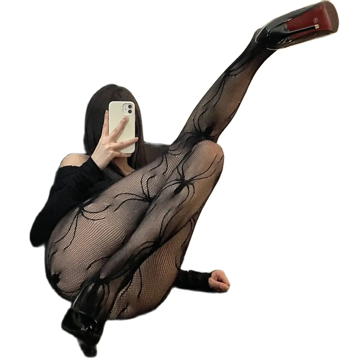 

Sexy Long-Legged Spider and Personality Fishnet Stockings Woman Black Tights Transparent Thin Y2K Medias Socks Party Pantyhose