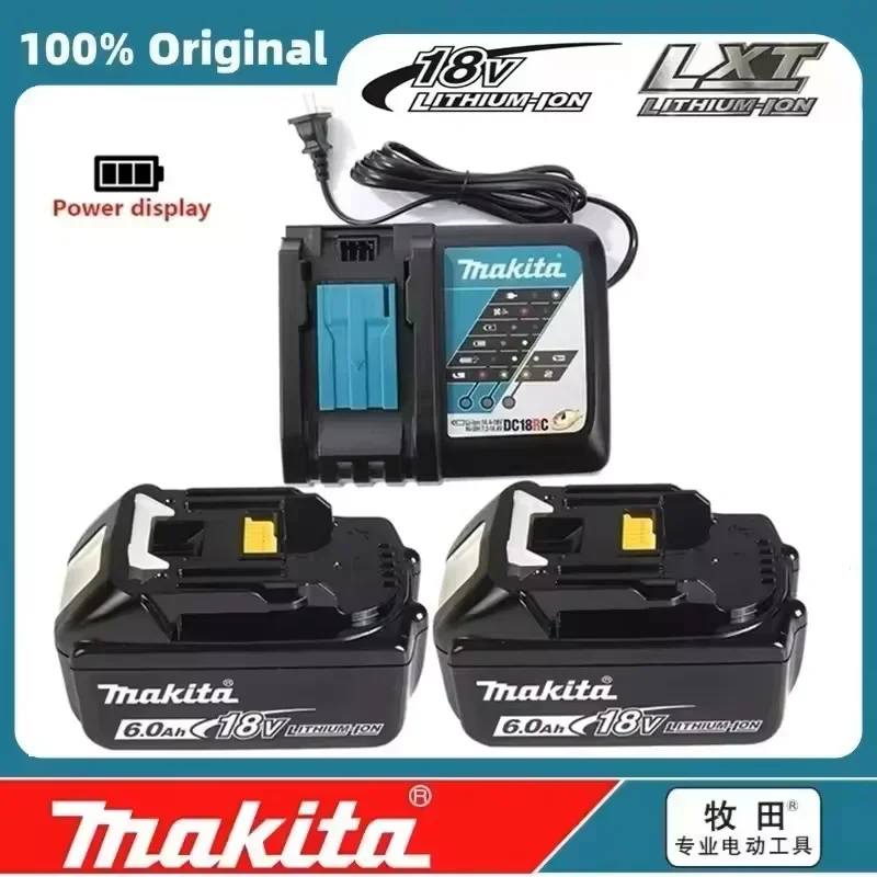 

Makita 18V 6000mAh Rechargeable Power Tools Battery With LED BL1830 BL1850 BL1860 Battery Charger Set With Working Light