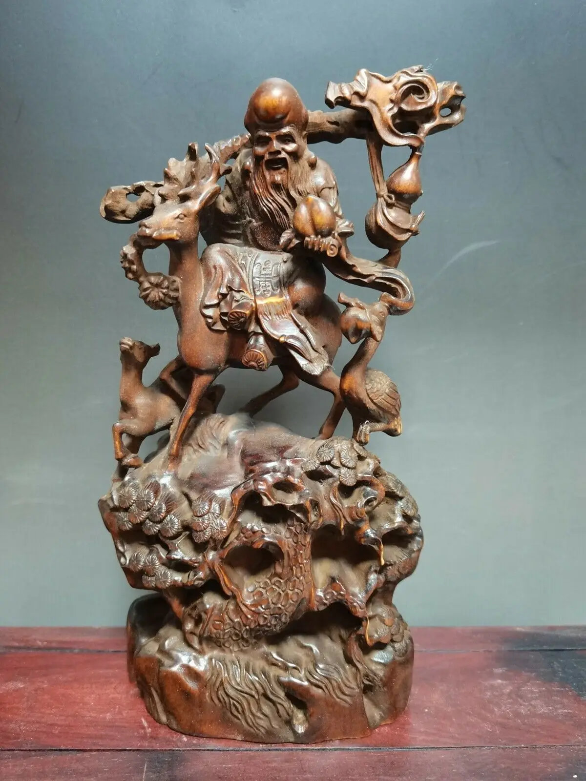 Chinese Boxwood Beautiful Wood Carving God of Longevity Figure Statue Sculpture for Decorative Display Collectible Gift