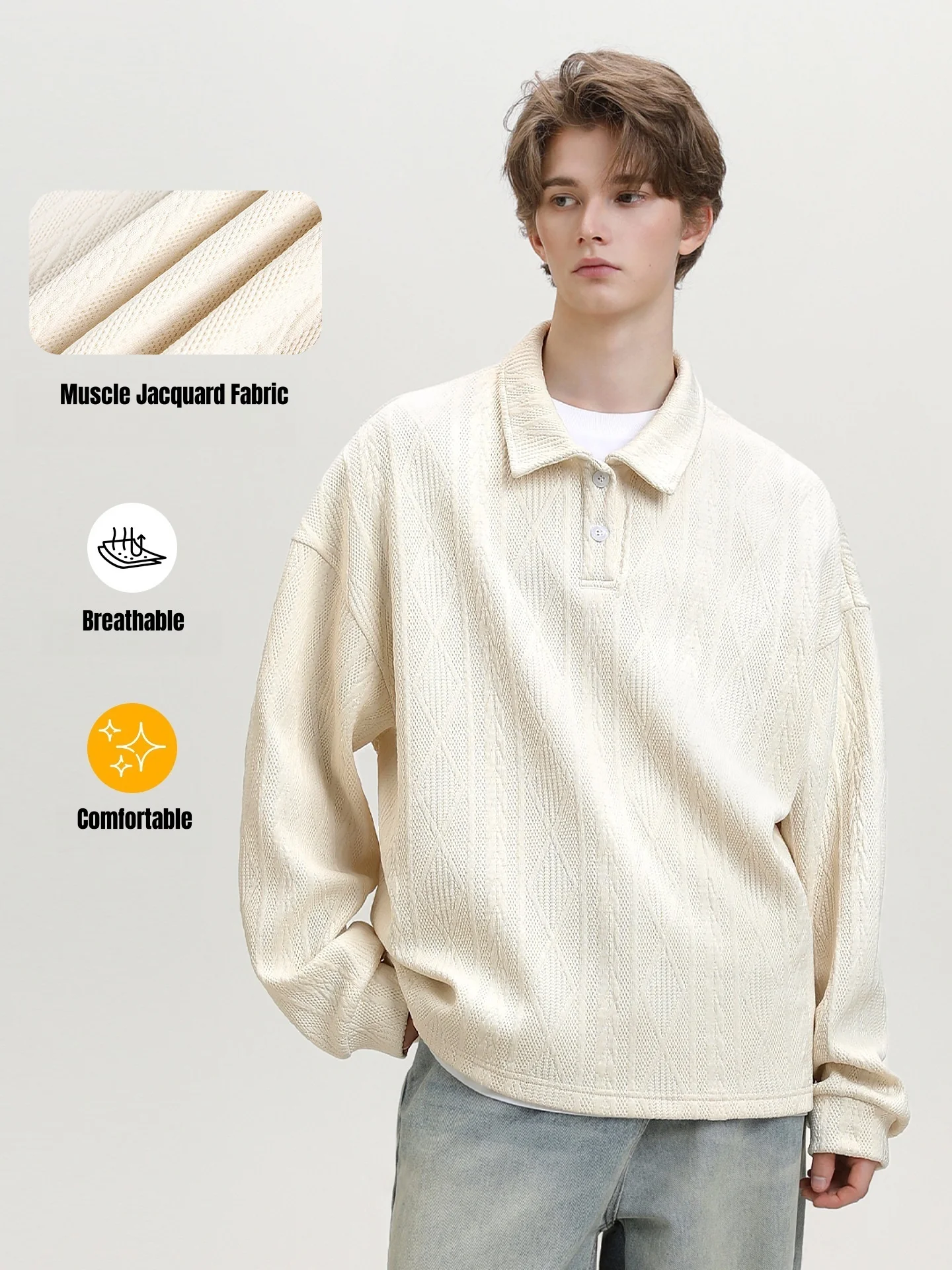 

Muscle Feeling Retro Ancient Money Lapel Sweatshirt Men's Fall Models Collar Button Polo Pullover Loose Top