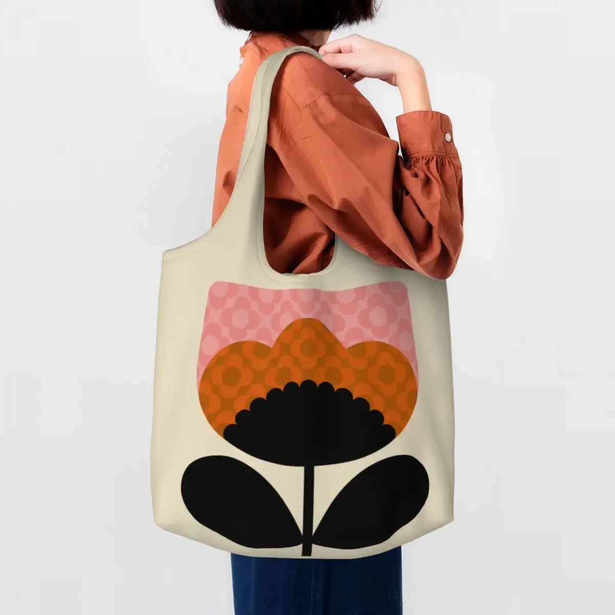 Custom Cute Printed Print Spring Bloom Orla Kiely Tote Shopping Bags Washable Canvas Shoulder Shopper Photograph Handbags