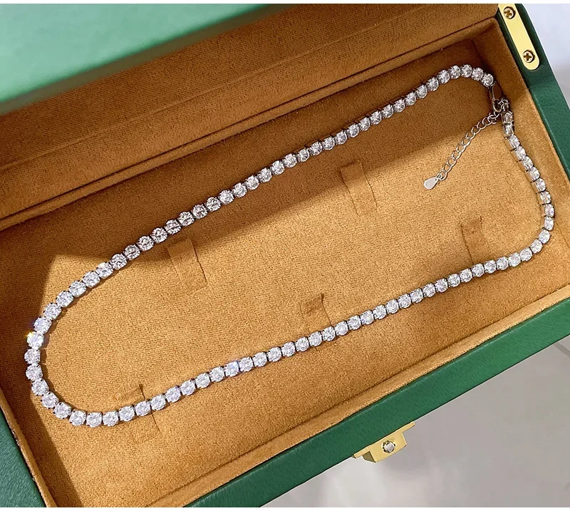 

High Quality Ultra Sparkling Single Row Full Diamond Simulation Necklace for Women's Luxurious Dinner Accessories