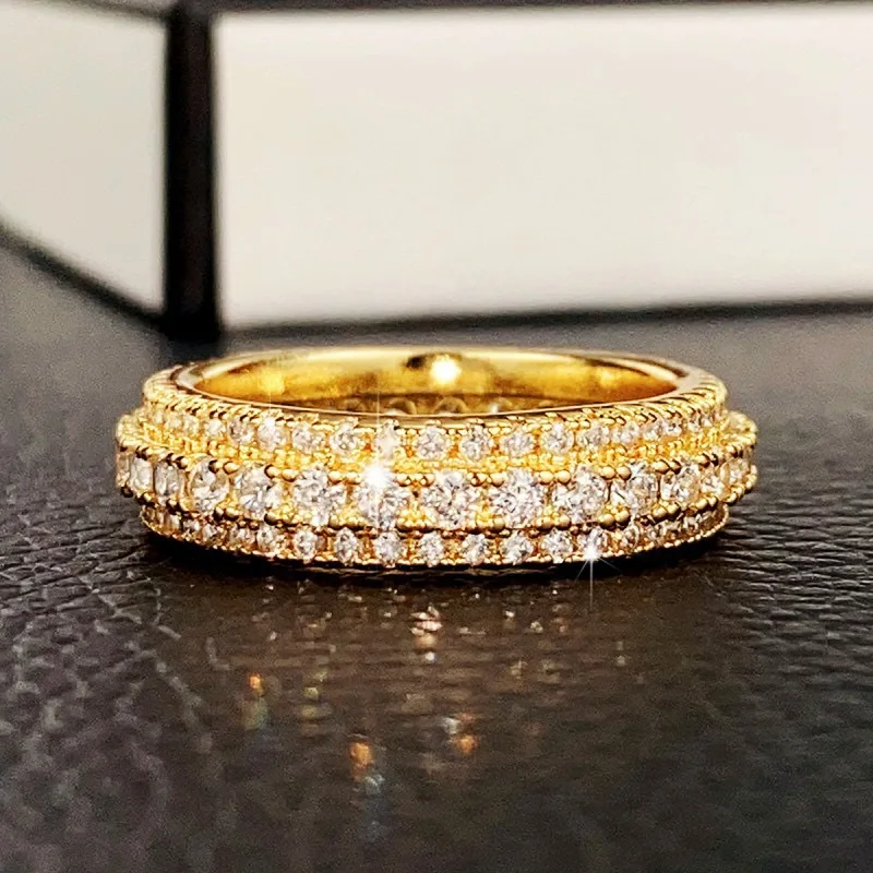9999 24K genuine gold fashionable luxury moissanite diamond gold ring, high-end luxury couple gold jewelry diamond ring