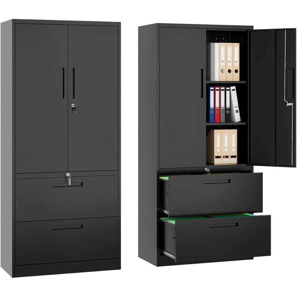 Metal Steel Cabinets with Lockable Drawers and Doors Lateral, Multi-Functional and Durable, Large Storage Space Office Cabine