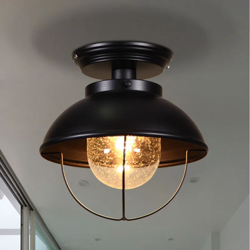 

American style LOFT retro industrial style balcony ceiling light foyer hallway wardrobe light glass lamp creative entrance light