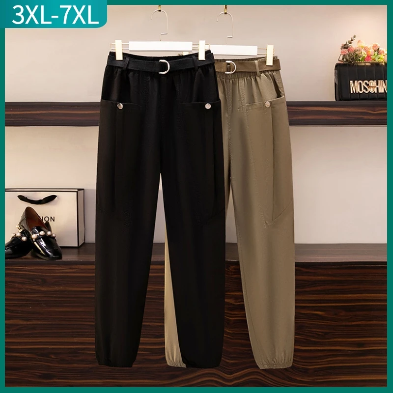 

New 2023 Spring Autumn Plus Size Jogger Haren Pants For Women Large Loose Casual Black Cotton Long Trousers 3XL 4XL 5XL 6XL 7XL