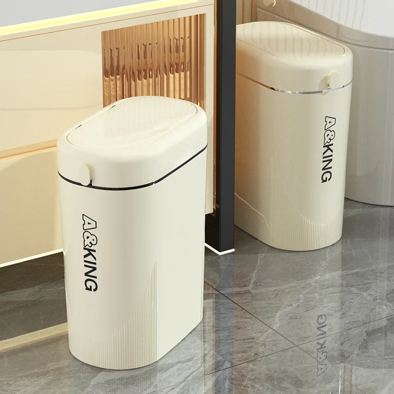 

Slit Trash Can Large Capacity Paper Bin Toilet Bathroom Narrow Seam High-quality Pressure Type with Lid Odor-proof