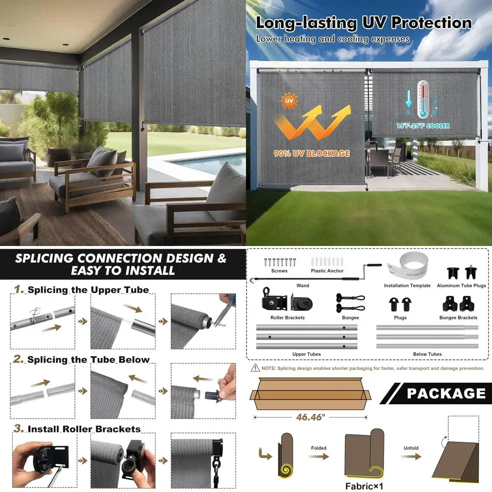 

10' Wide x 8' High Outdoor Spliced Roller Shades for Patio, Gazebo, Pergola, Balcony in Grey