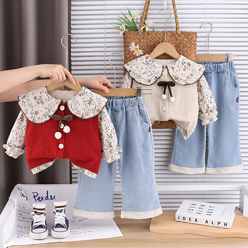 

New Autumn Baby Clothes Suit Children Vest Long Sleeved Shirt Pants 3Pcs/Sets Toddler Girls Clothing Infant Costume Kids Outfits