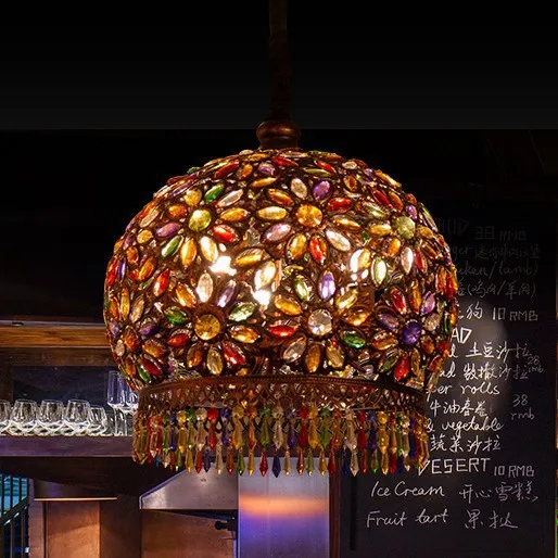 Crystal Chandelier for Thai Restaurant Western Restaurant Bohemian Turkish Mediterranean Villa Home Decor Stained Glass Hanging