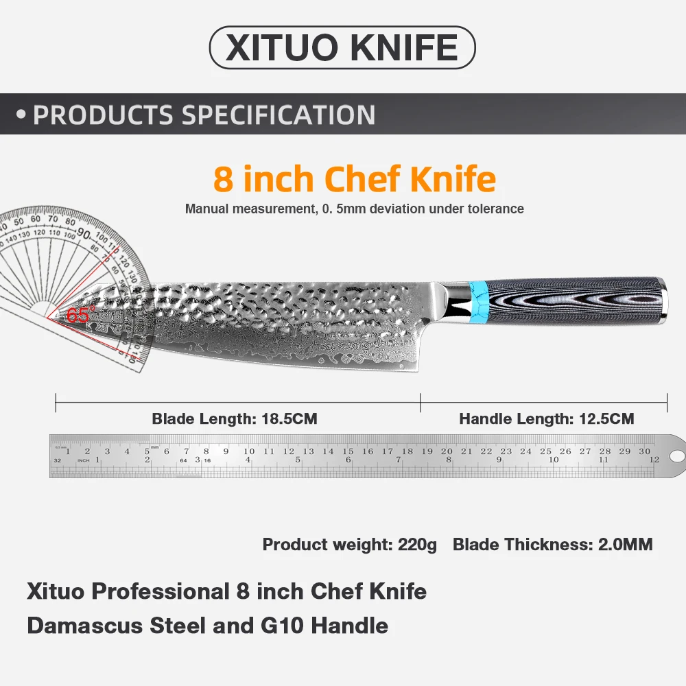 XITUO Highquality Damascus Knife 8 inch VG10 Blade Damascus Steel Knife 67 Layers Japanese Chef Santoku Cleaver Meat knife Gift