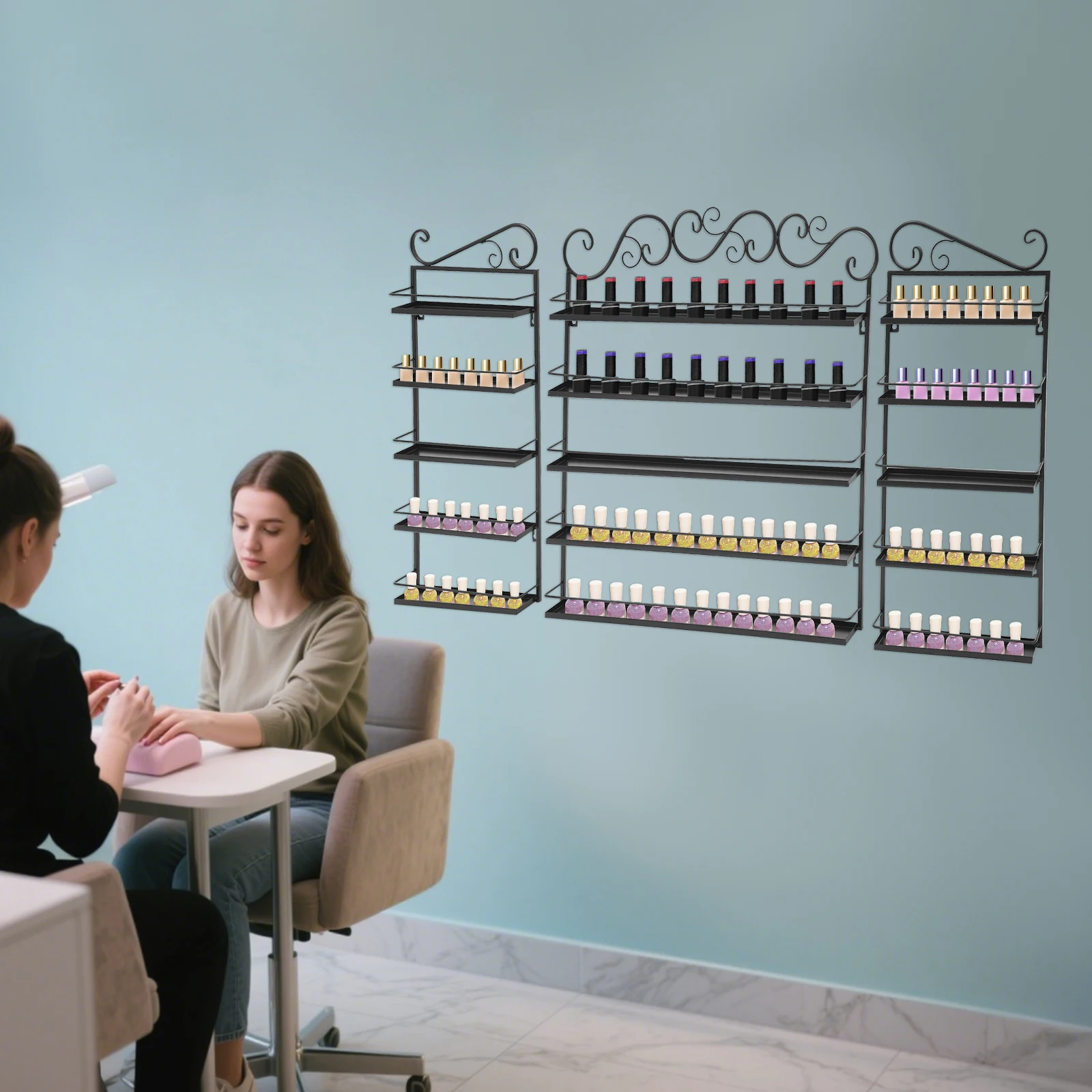 Rak Cat Kuku Terpasang Di Dinding 5 Tingkat, Rak Cat Kuku, Rak Display Cat Kuku Menampung 150-200 Botol