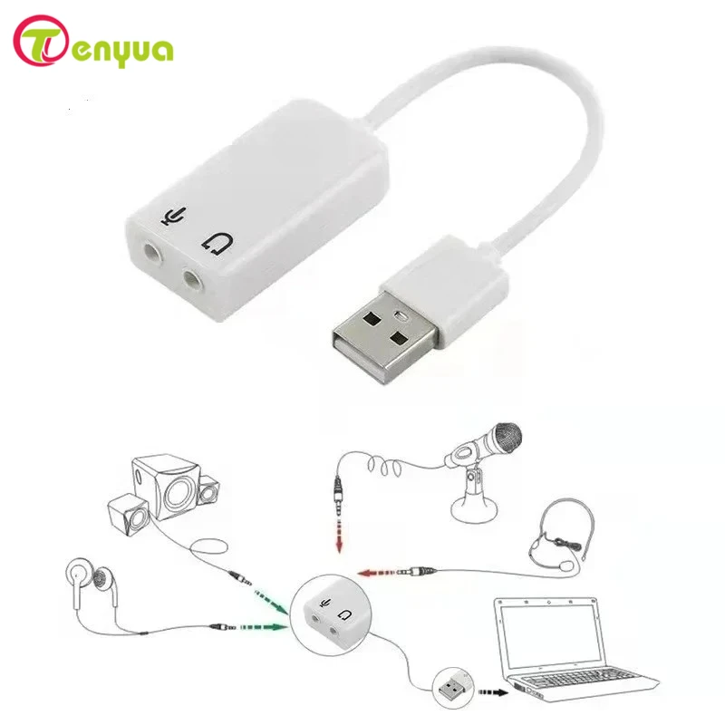 USB Audio Adapter External Sound Card with 3.5mm Headphone and Microphone Jack for Windows Mac Linux PC Laptop