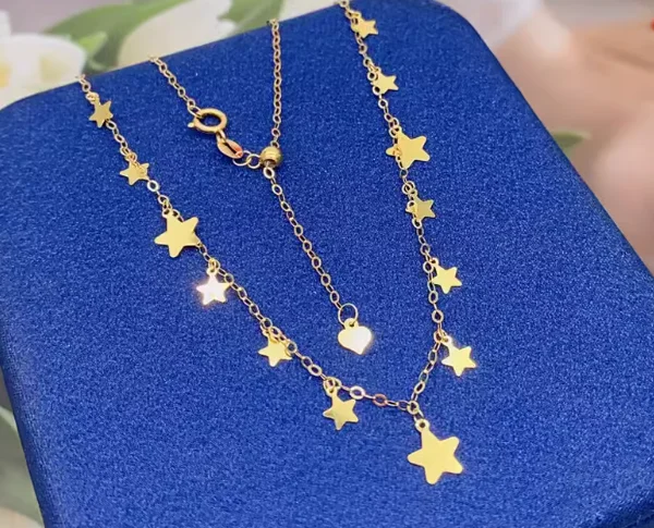18k gold necklaces for women fine gold stars necklace adjustable chains au750 jewelry 45cm