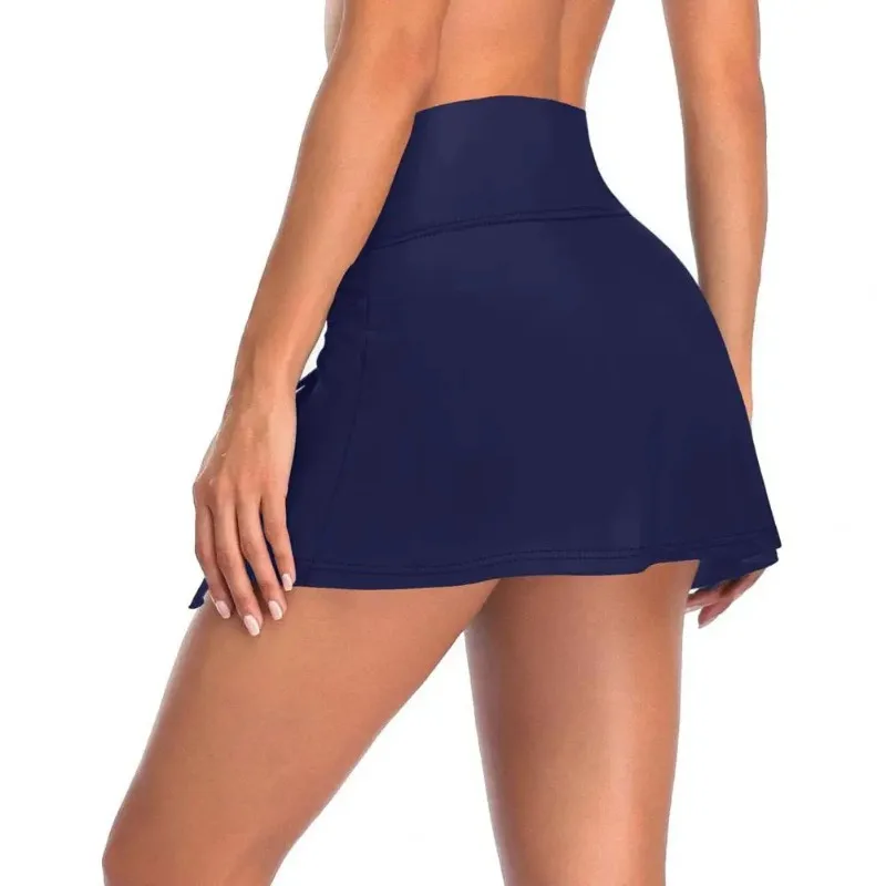 Solid High Waist Bikini Cover Up Women Ruched Side Slit Drawstring Sports Yoga Swim Skirt 2025 Quick-Dry Breathable Mini Skirts