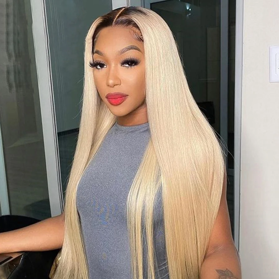 Soft 26Inch Ombre 613 Blonde Straight 180Density Long Glueless Lace Front Wig For Black Women With Baby Hair Preplucked Daily
