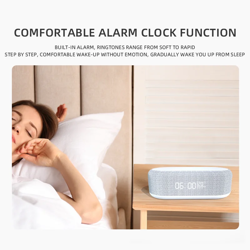 Wireless Charger Pad Bluetooth Speaker Alarm Clock LED Light Thermometer Earphone Phone Fast Charging Station for iPhone Samsung