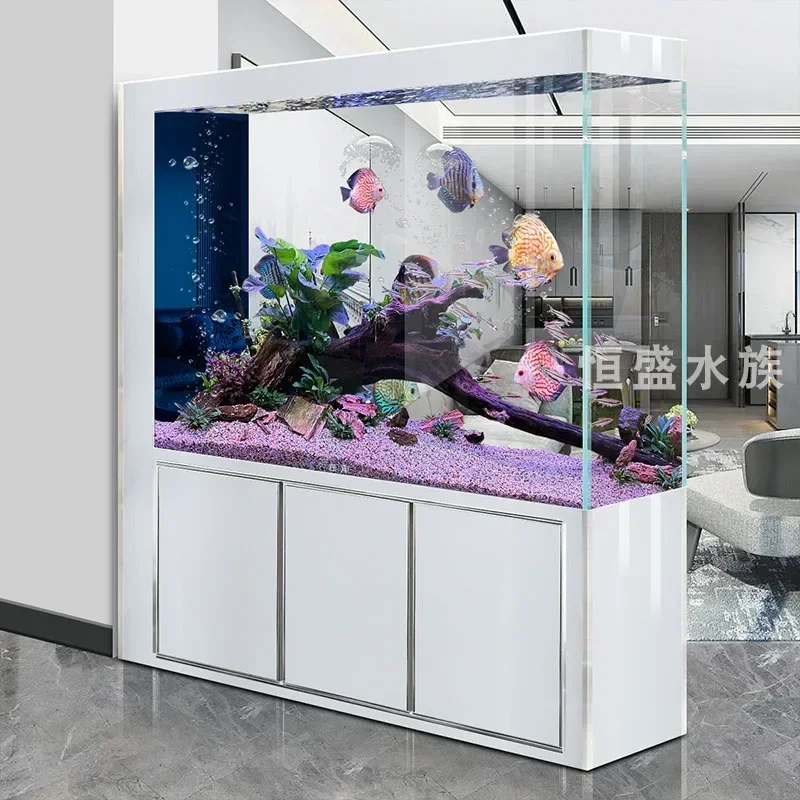 

S ecological water-free household screen partition aquarium bottom filter Ultra-white glass fish tank living room large