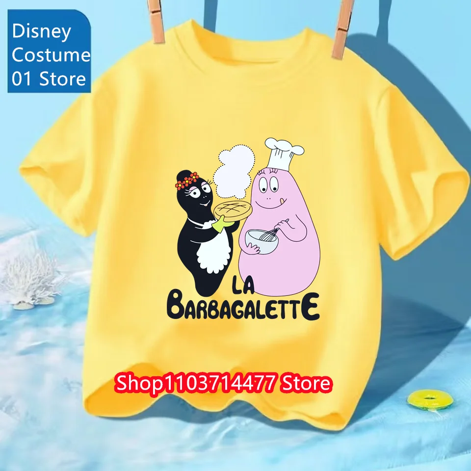 الأطفال الصيف نابضة بالحياة Barbapapa الرسوم المتحركة شخصية كرتونية طباعة تصميم س الرقبة خفيفة الوزن ورائعة قصيرة الأكمام تي شيرت