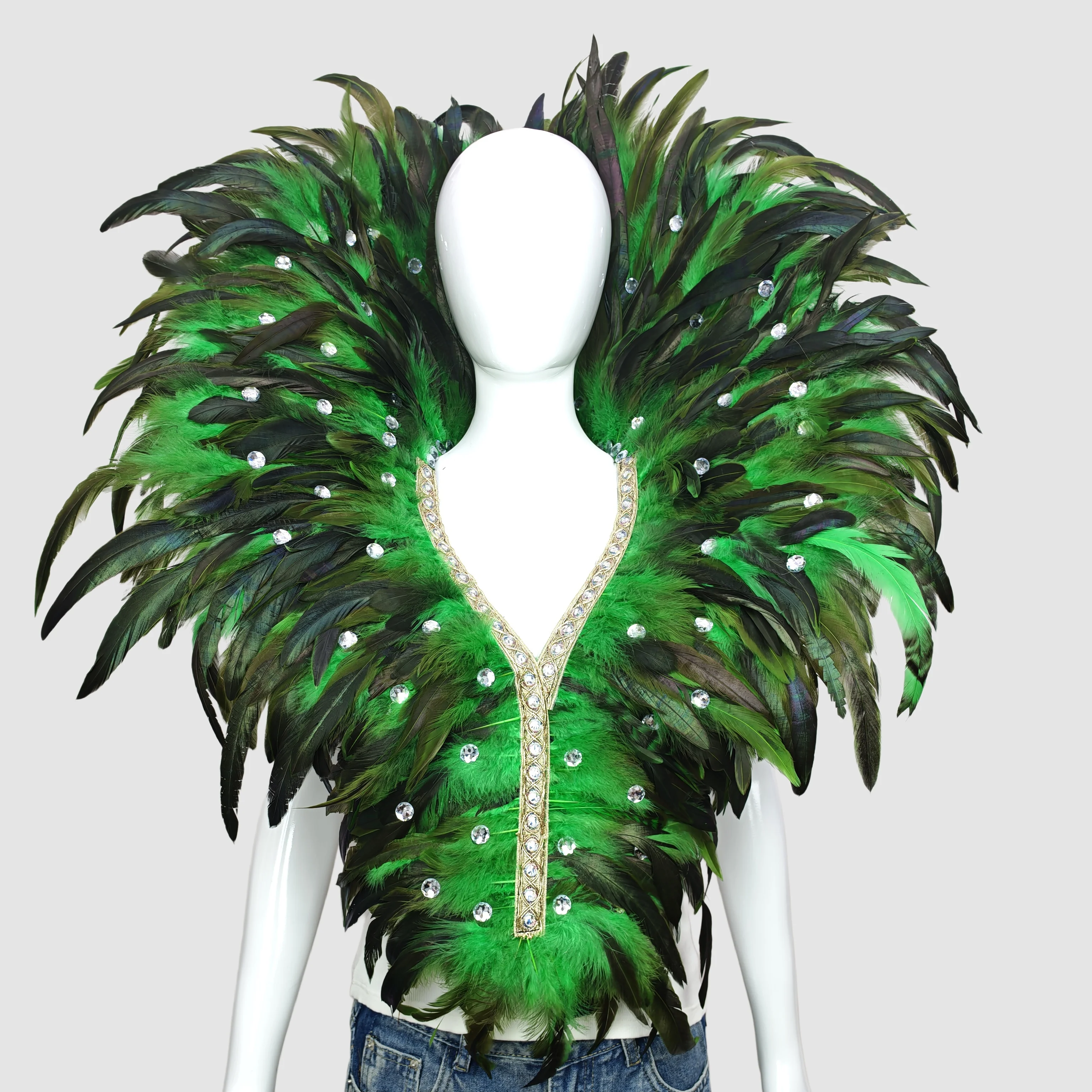 Luxury Feather Scarves, Cosplay Designer Punk Halloween Costumes Carnival, Feather Punk Carnival Party Costumes and Accessories