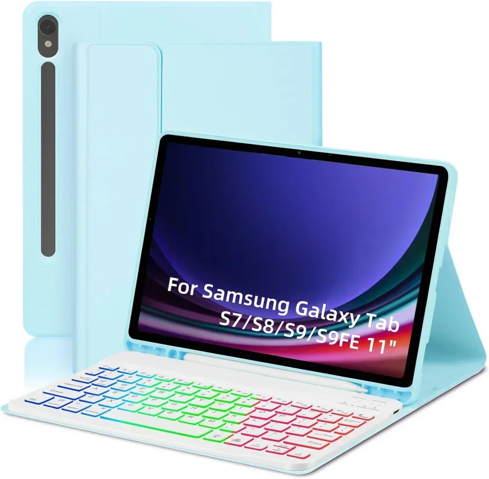 

Чехол с клавиатурой для планшетов, беспроводной съемный чехол с подсветкой для клавиатуры для Galaxy Tab S7 S8 S9 11 дюймов S9 FE 10,9 Funda