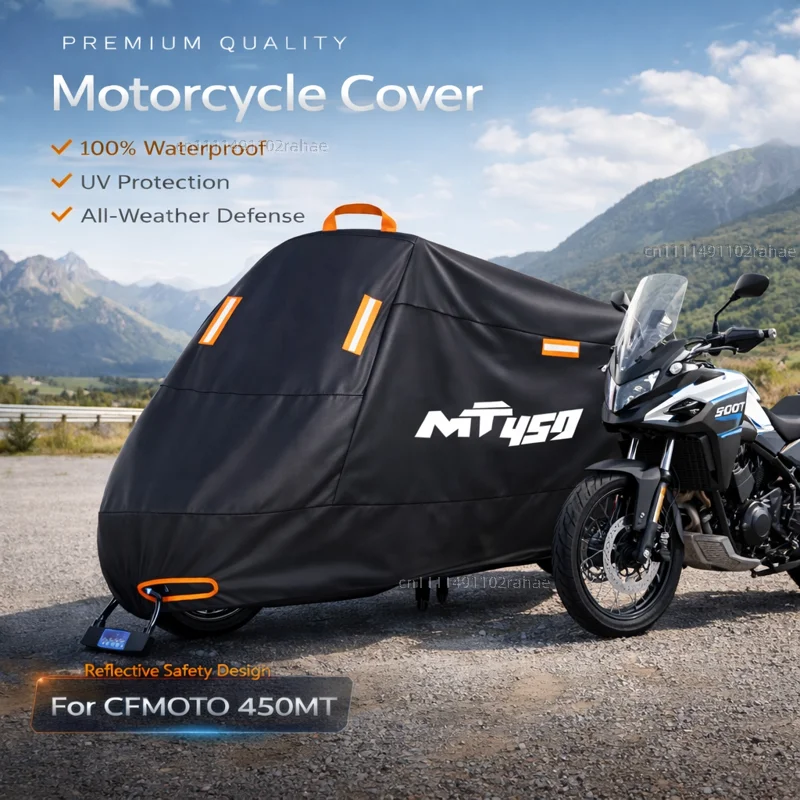 

For CFMOTO CF450MT Outdoor Motorcycle Cover Waterproof Heavy Duty Polyester Tarpaulin UV Protective Rain Dust Sun Scooter Cover