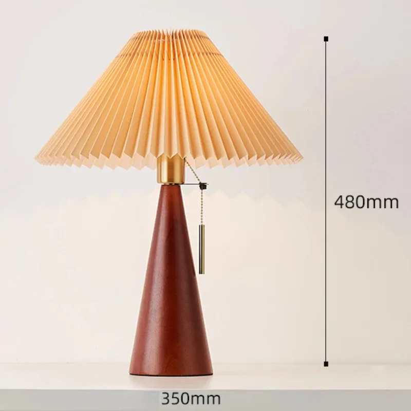 

Nordic Design Wooden Table Light Japanese Wabi Sabi Style Study Room Bedroom Bedside Lamp Retro Conical Zipper Pleated Desk Lamp