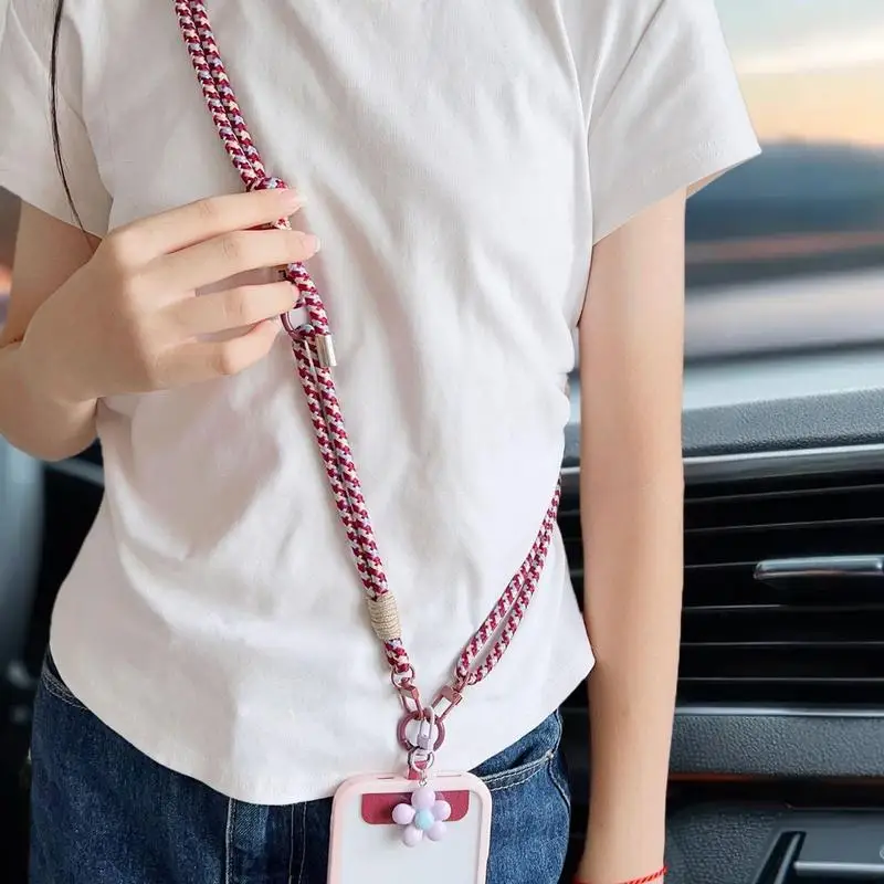 Sweet Colorful Long Cell Phone Lanyard Detachable Anti Lost Phone Shoulder Straps Simple Flower Pendant Mobile Phone Charms