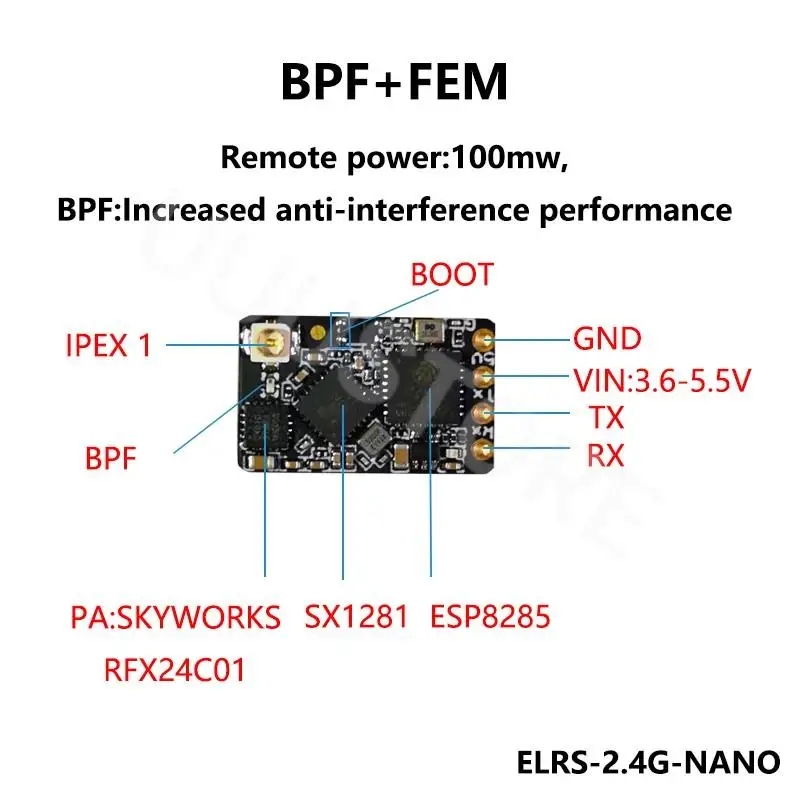 FPVKING ELRS 2.4GHz NANO ExpressLRS Receiver BETAFPV NANO 2400 RX With T Type Antenna Support Wifi Upgrade for FPV RC Drone