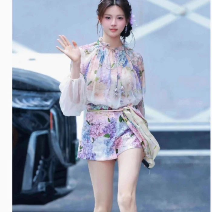 

Ele Long Sve шифоновый утюг с принтом и бантом для женщин, свободный крой, летнее новое поступление, тонкий и недеформируемый