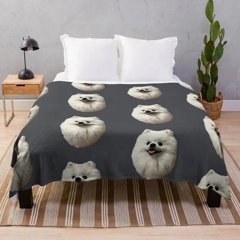 

Pomeranian Cute White Puppy Dog Throw Blanket Luxurious Soft Blanket Holiday Gift for Family